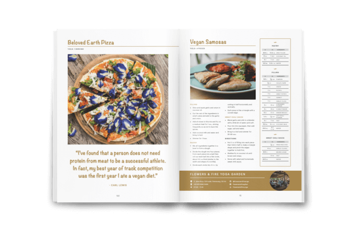 Two recipes inside the Bali Vegan Book. Flowers and Fire Yoga Garden. 
